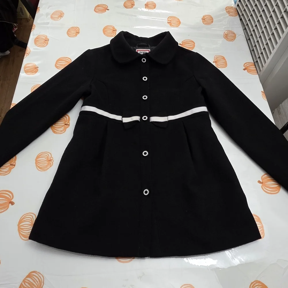 Girls Gymboree Olivia Pig Black Fashion Coat with White Accents Size Large 10/12